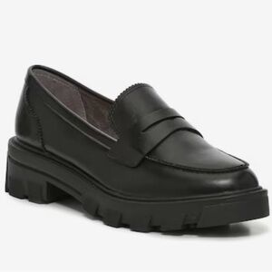 Crown Vintage Lane Black Chunky Loafers - Size 8 - 90s Style